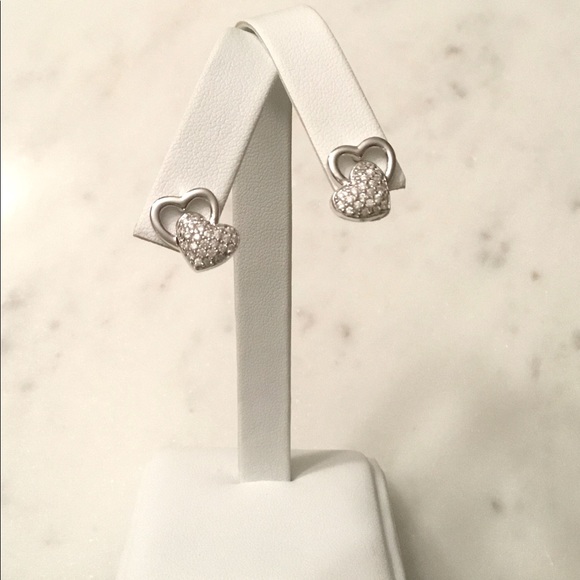 Sterling Silver Cz Heart Earrings - Picture 11 of 16